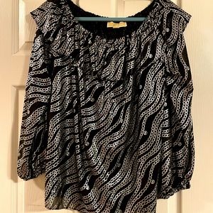 Michael Michael Kors Women’s Black and Silver Metallic Chain-Print Top